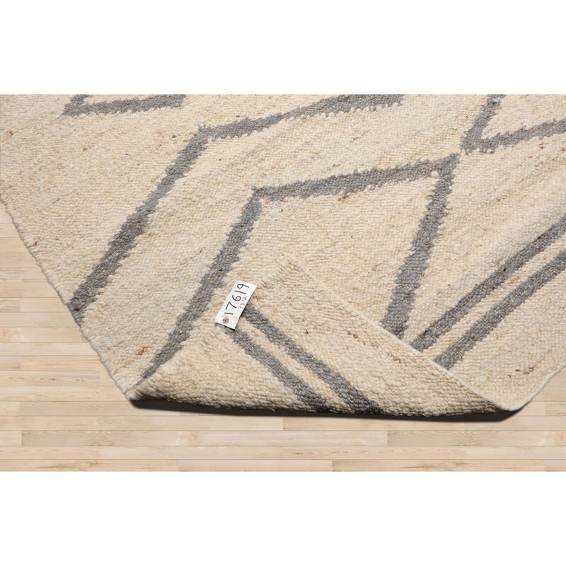 LoomBloom Beige Hand Woven Wool Area Rug Flatweave Geometric Design - 9' 2'' x 12' 2''