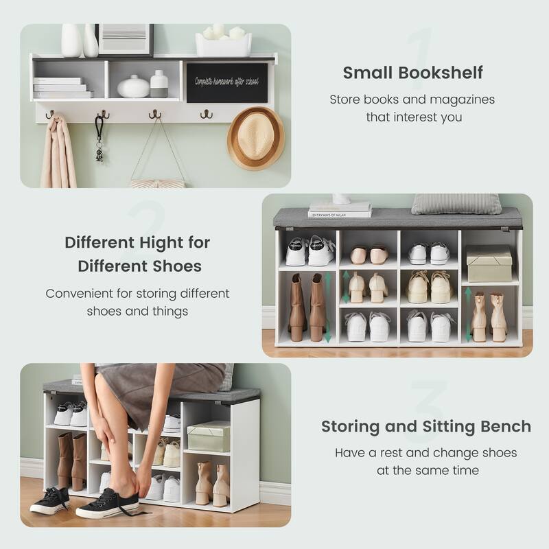 Hall Tree Shoe Bench Industrial 6 in 1 Coat/Shoe Rack