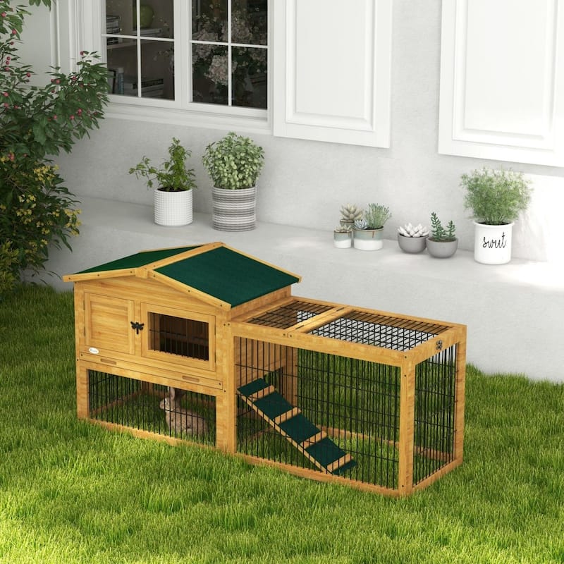 PawHut 2-Level Outdoor Hutch for Small Animals with Roof and Tray