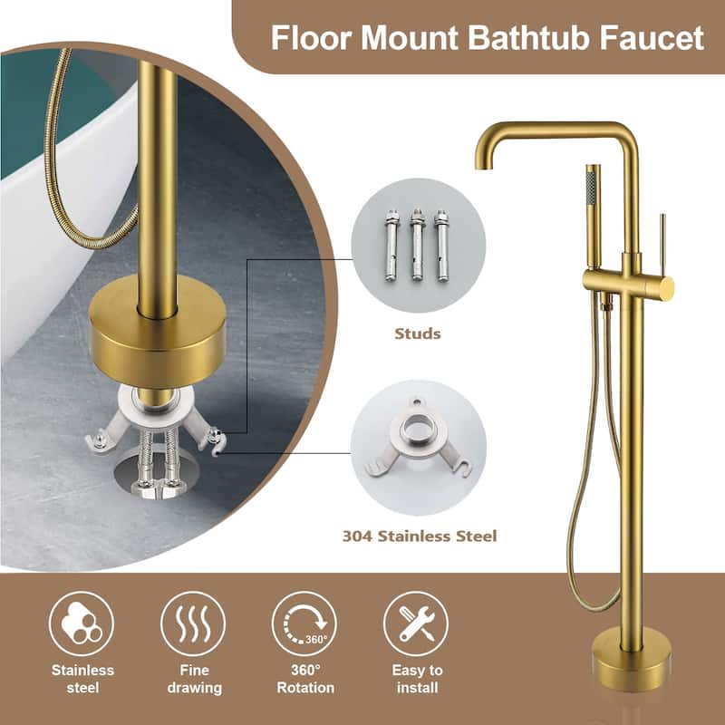 Topcraft Floor Mounted Bathtub Filler with Handheld Showerhead
