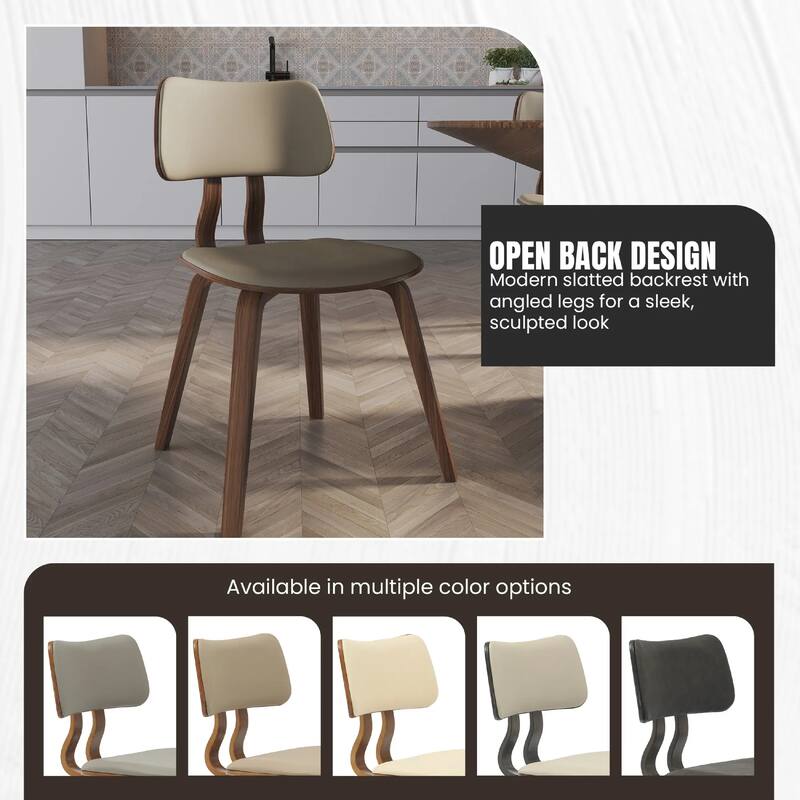Clivo Leather Dining Chair with Open-Back and Poplar Wood Legs for Kitchen or Dining Room Set of 4