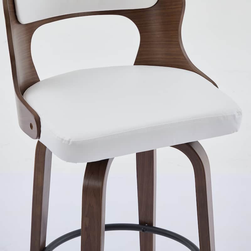 SEYNAR PU Leather 360 Degree Swivel Open Back Bar Stools Wood Legs Set of 4