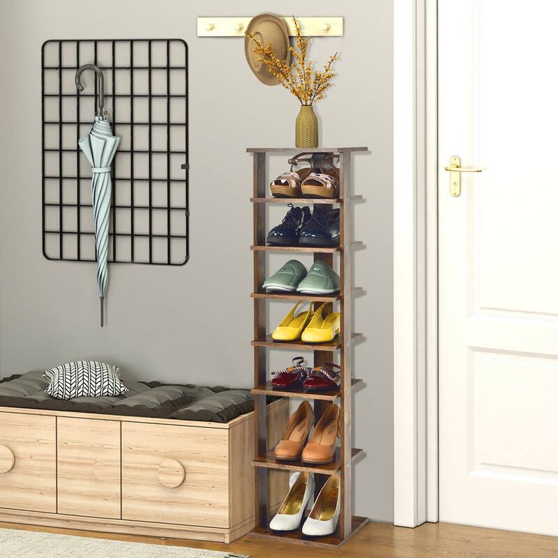 Gymax 7-Tier Vertical Shoe Rack Free Standing Storage Shelf Organizer - 11'' x 10.5'' x 43.5''