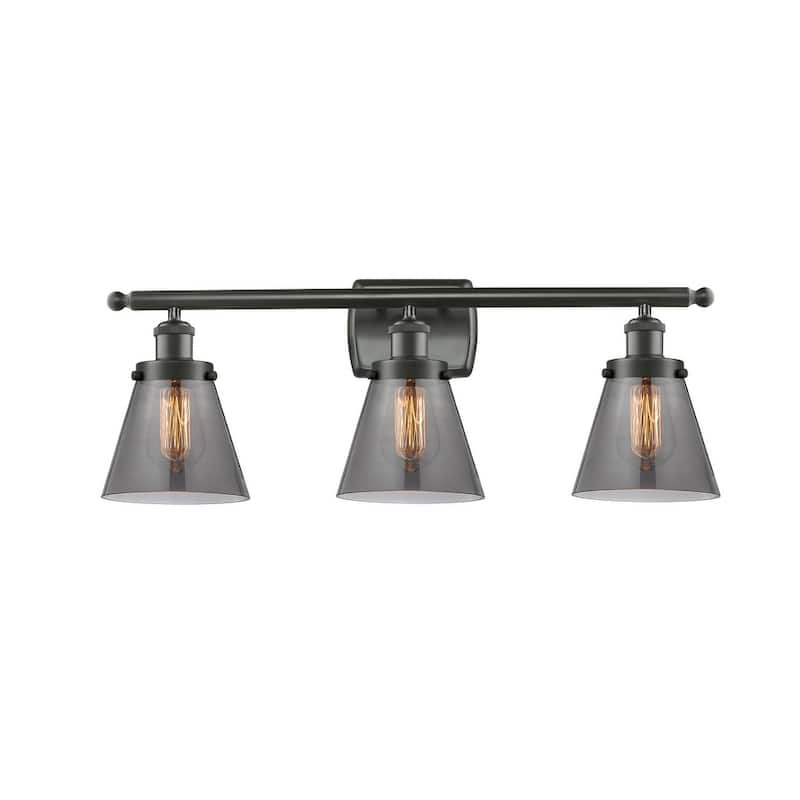 Innovations Lighting Small Cone 3 Light 26" Wide Vanity Light - Oil Rubbed Bronze / Plated Smoke