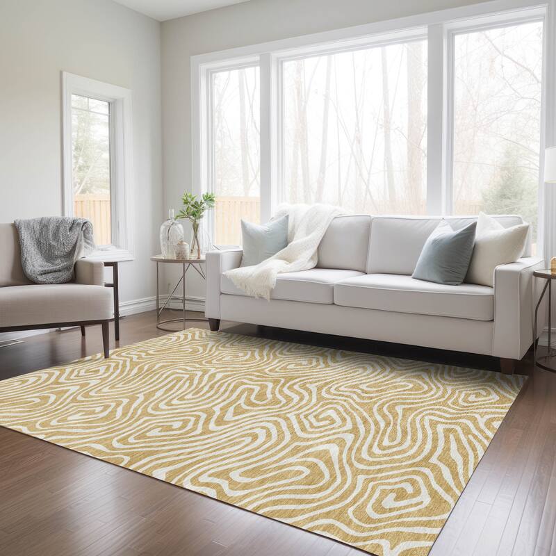 Machine Washable Indoor/ Outdoor Abstract Modern Chantille Rug