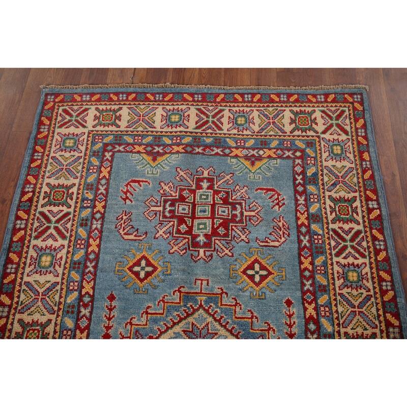Blue Kazak Oriental Accent Rug Handmade Wool Carpet - 3'4" x 5'0"