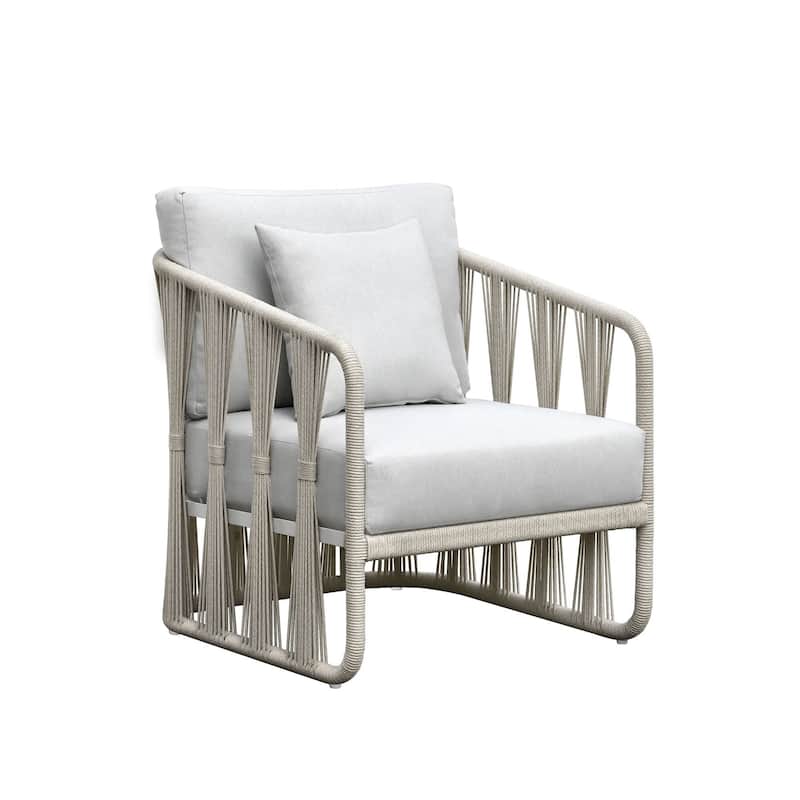 Alexa Outdoor Arm Chair with Cushions, White