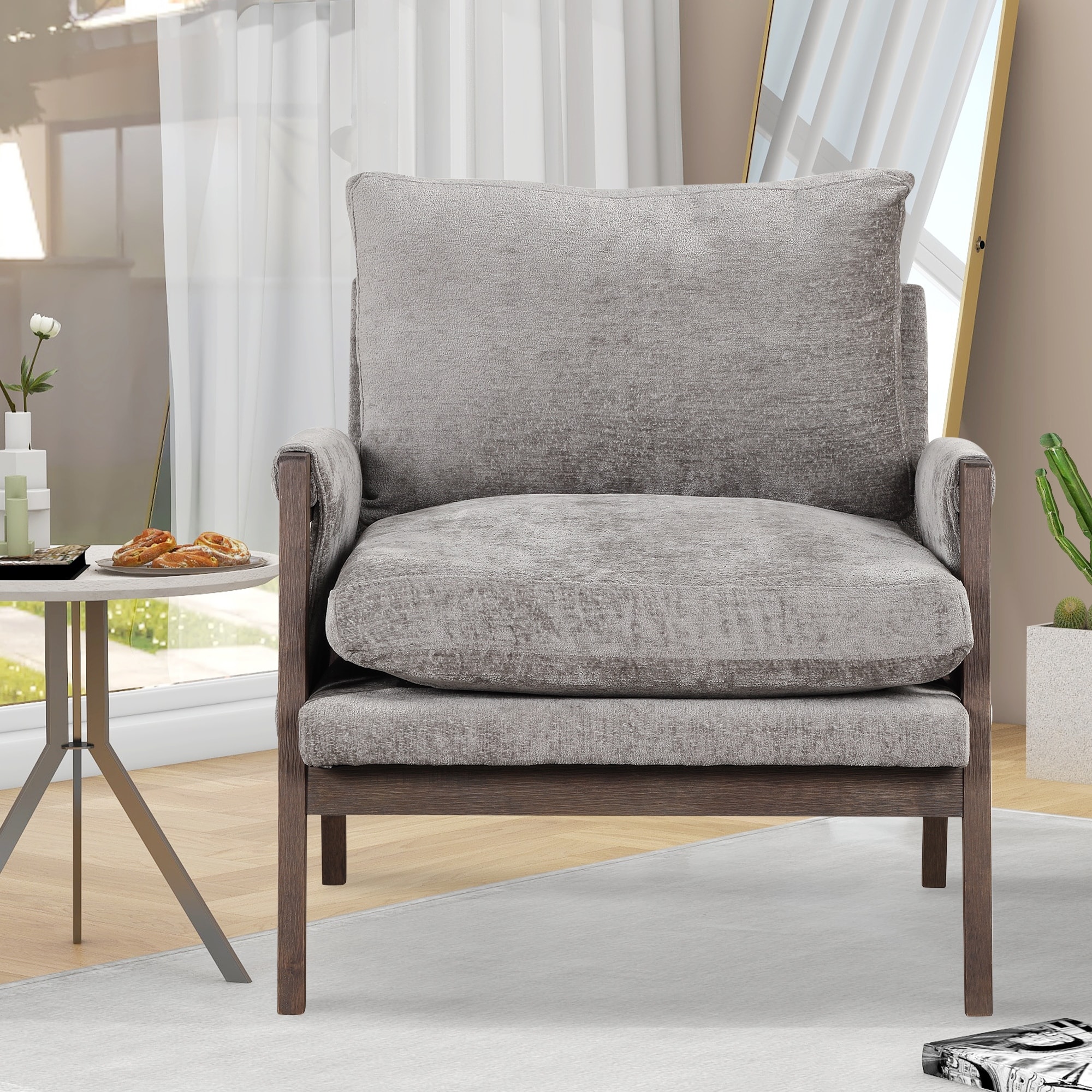 Lounge Chair Gray Upholstered Arm Chair Velvet Dining Chair Side Chair