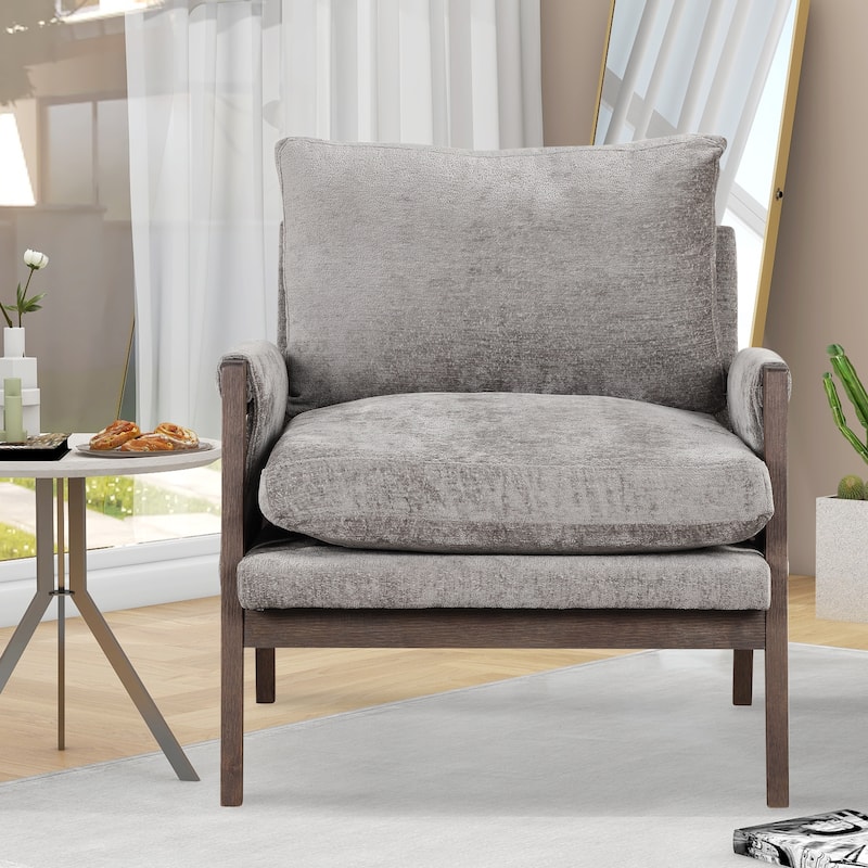 Velvet Accent Chair, Leisure Chair with Solid Wood