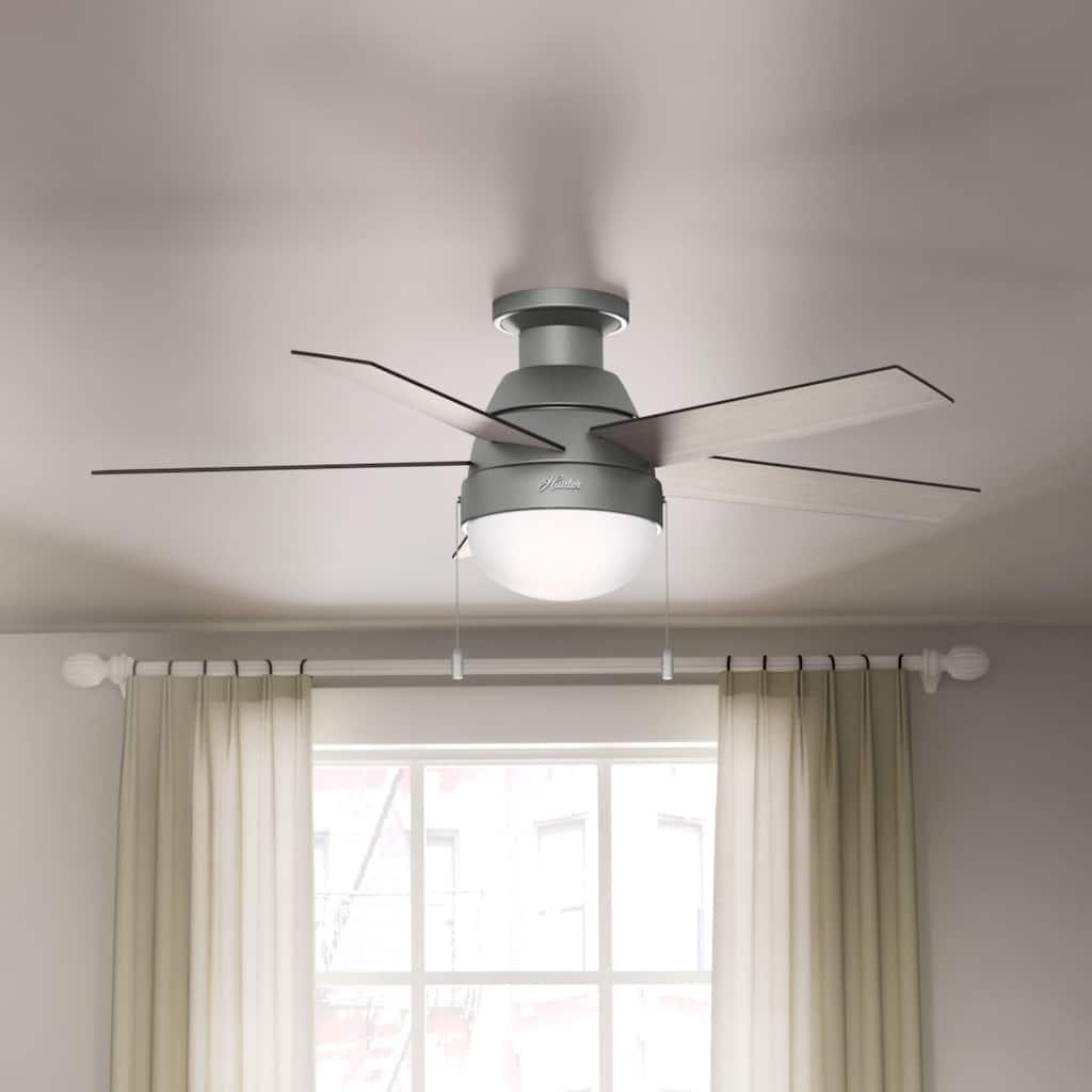 Hunter 46" Anslee Low Profile Ceiling Fan with LED Light Kit and Pull Chain - Silver