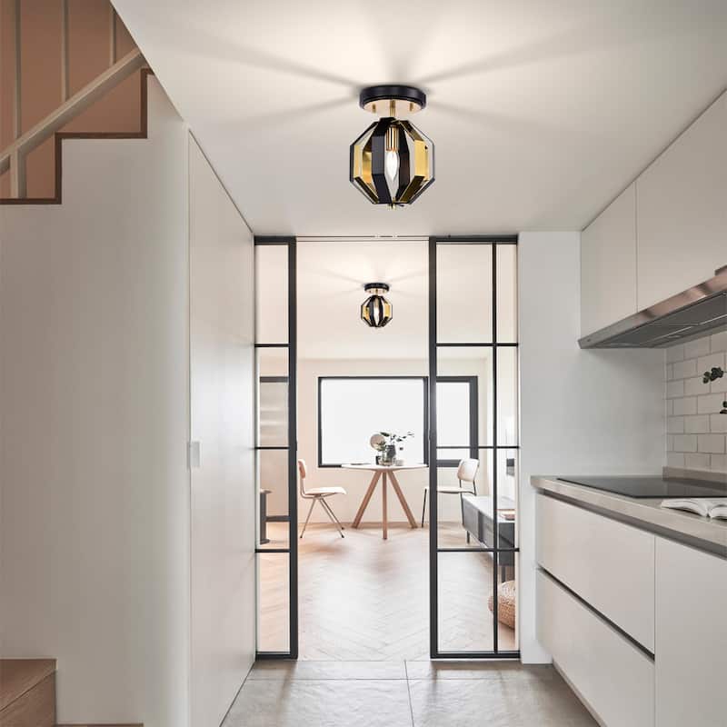 Felicia Semi Flush Mount Ceiling Light Matte Black and Gold Polished Finish 1-Light - N/A