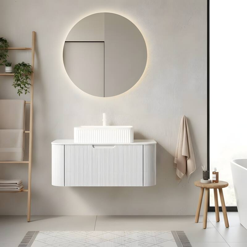 Wall Mounted Bathroom Vanity with White Rectangular Ceramic Basin - 36 - White