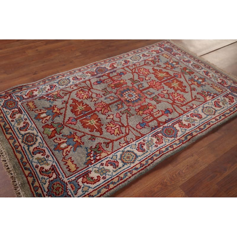 Oushak Indian Accent Rug Hand-Knotted Wool Carpet - 3'0"x 4'11"
