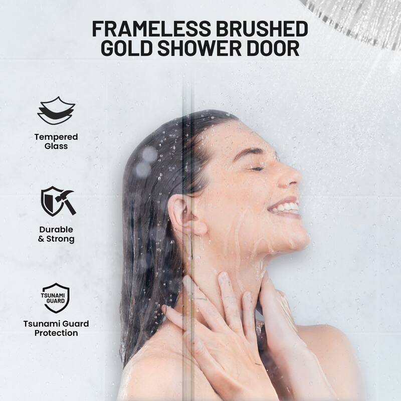 Mountain 60-inch Reversible Frameless Sliding Deco-Glass Shower Door with Soft-Close System