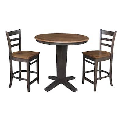 36 in Round Counter Height Extension Dining Table with 12 in Leaf and Stools