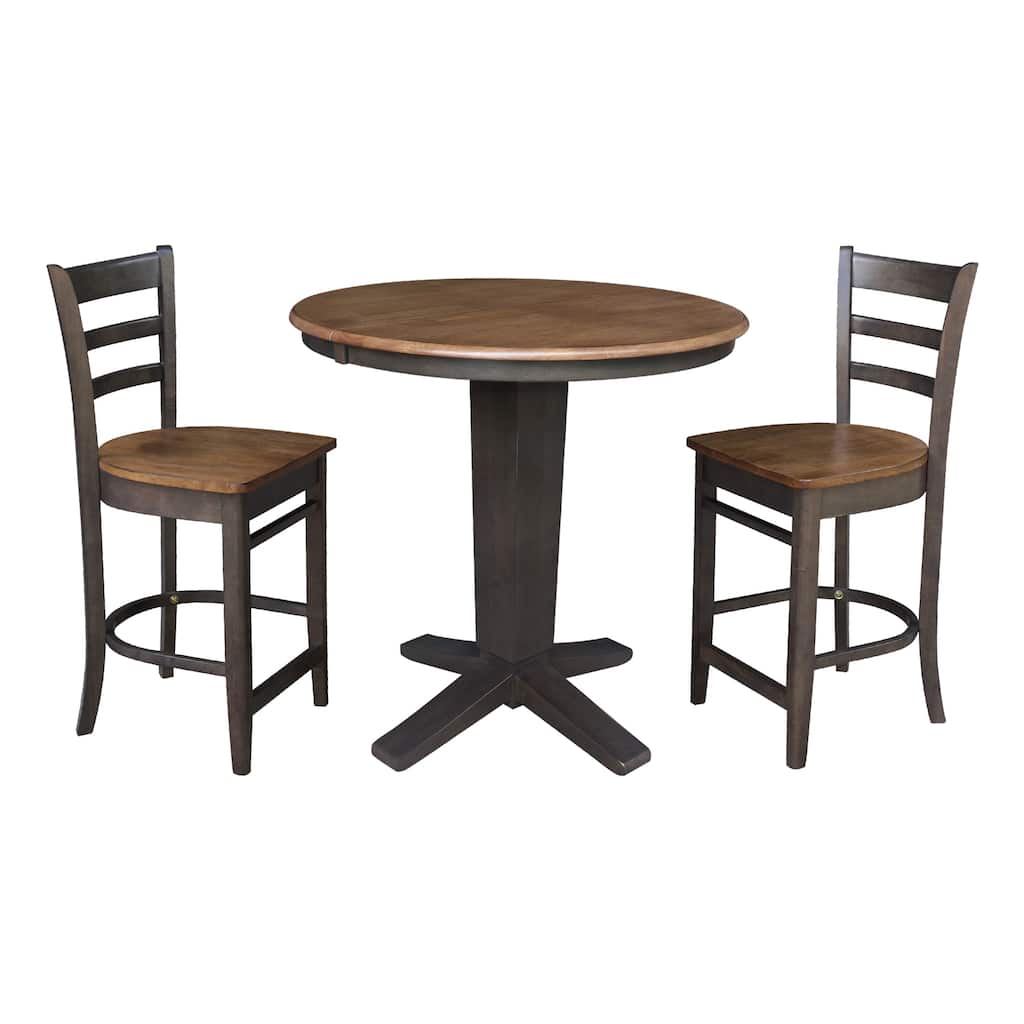 36 in Round Counter Height Extension Dining Table with 12 in Leaf and Stools
