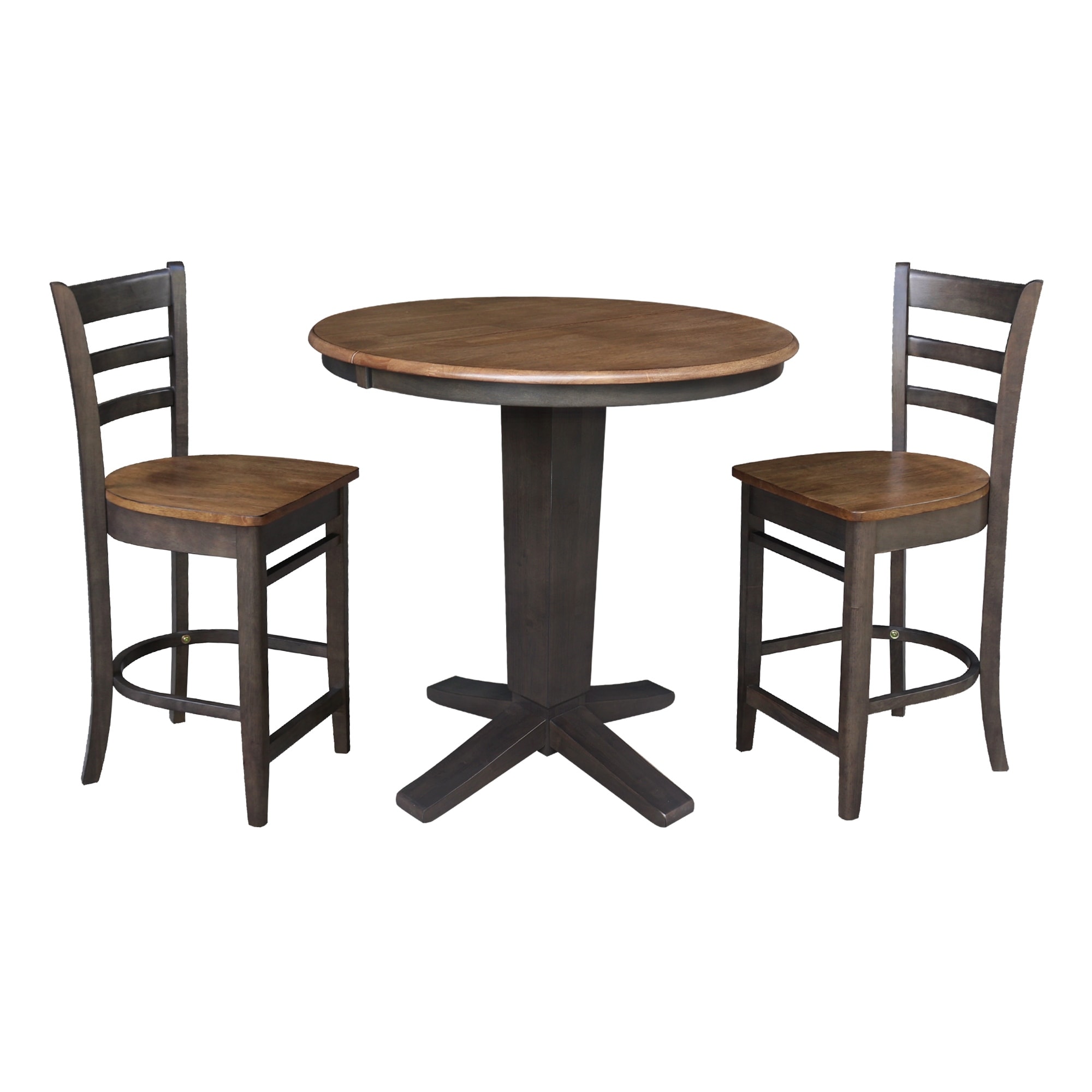 36 in Round Counter Height Extension Dining Table with 12 in Leaf and Stools