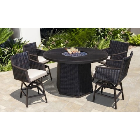 Abbyson Cassidy Outdoor 5 Piece High Dining Set with Fire Table