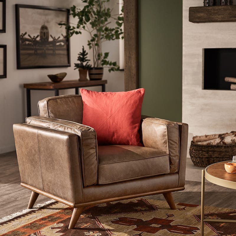 Sintra Dark Oak and Tan Oxford Leather Chair - Tan