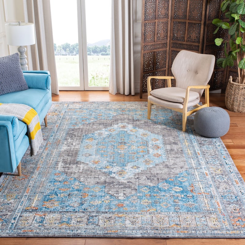 SAFAVIEH Bristol Atsuko Vintage Oriental Polyester Rug - 9' x 12' - Grey/Blue