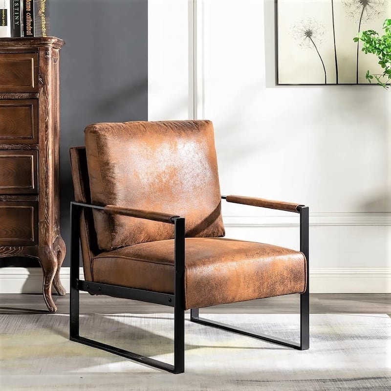 Hosam 25.4" PU/Microfiber Upholstery Metal Arms Chair