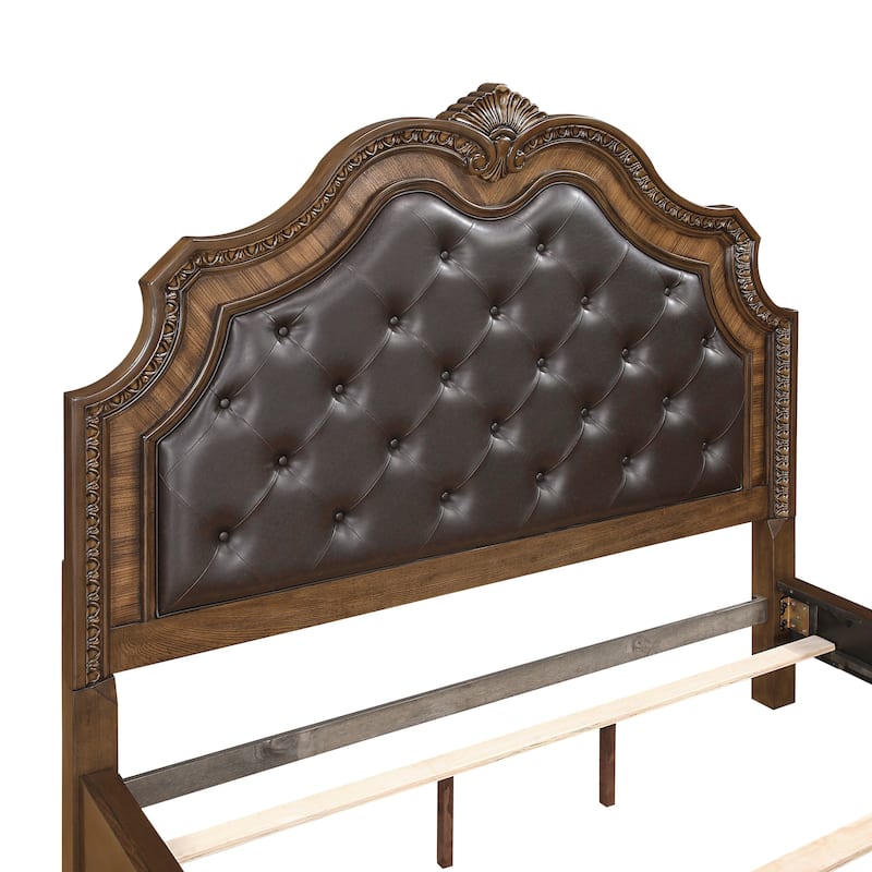 Dark Brown Finish Traditional Bed 1pc Tufted Headboard