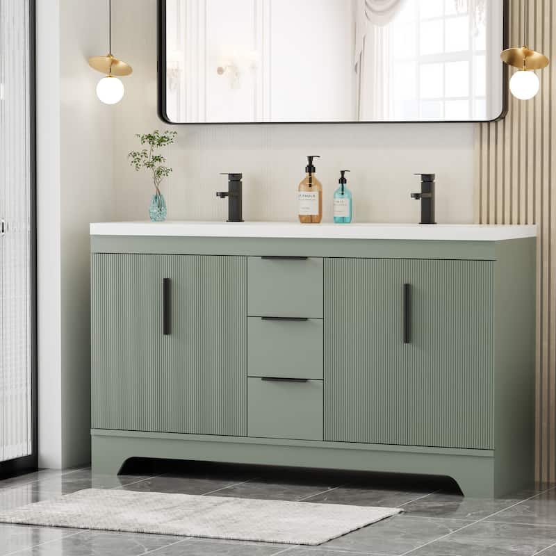 Vertical Stripes Bathroom Vanity Set with Sink Top & Faucet