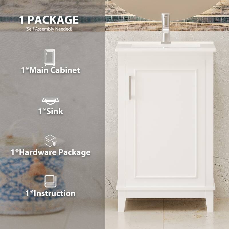 20" Modern Small Bathroom Vanity Cabinet With Ceramic Basin - 20"*15.5"*33.3", Ample Storage, 1 Soft-Close Door