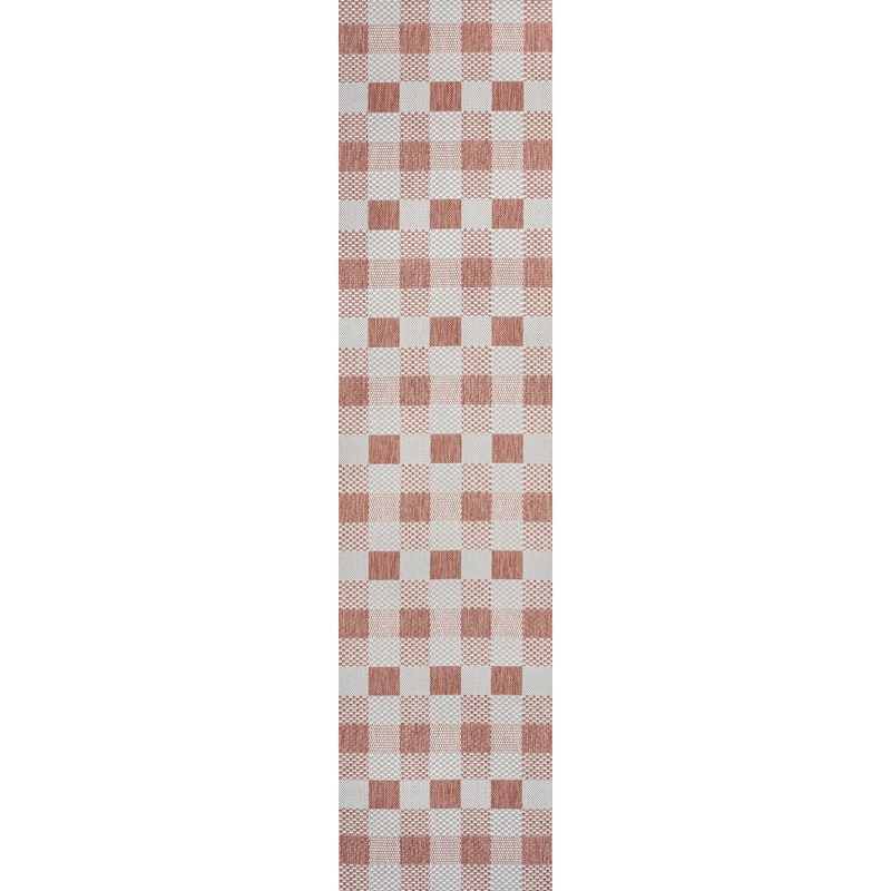 JONATHAN Y Biot Traditional Geometric Bold Gingham Black/Cream Indoor/Outdoor Area Rug - 2 X 8 - Salmon/Cream