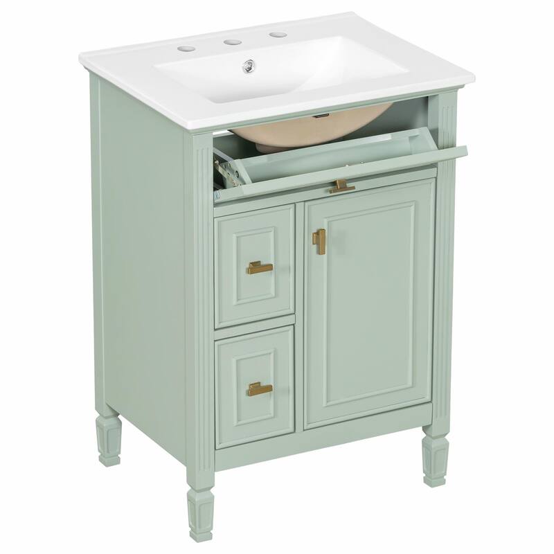 24-Inch Bathroom Vanity with Sink, Solid Wood and MDF Cabinet