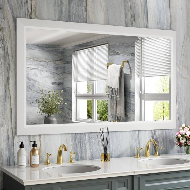 KIOTEE Full size Metal Bathroom Mirror with 5-Year Warranty - 55x32 - White