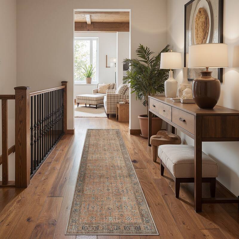 Mcow Floral Collection Machine-Washable Non-Slip Area Rug