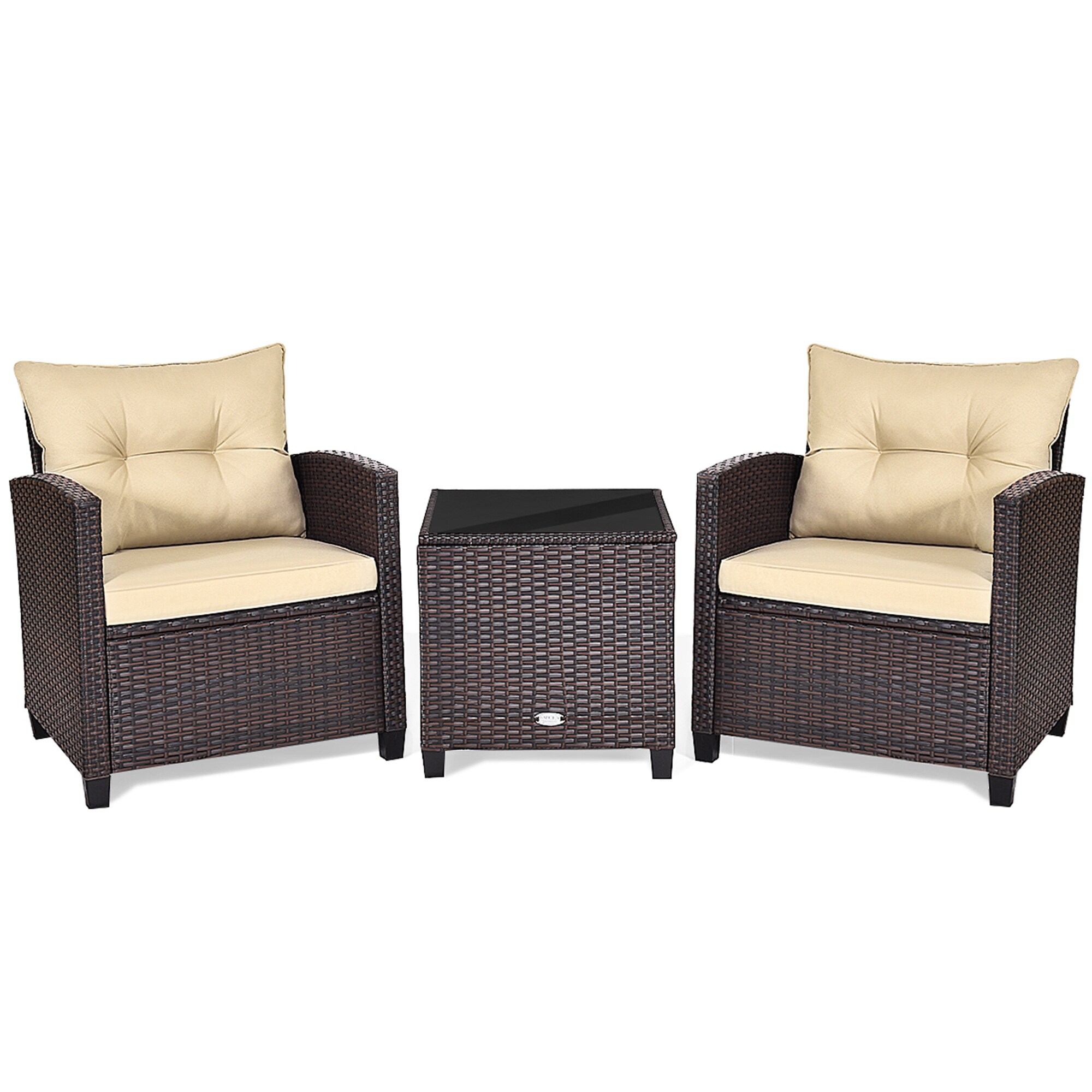 Shop Outdoor 3 Pieces Cushioned Conversation Set Patio Rattan Furniture Overstock 31455541