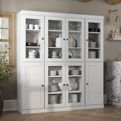 Palace Imports 100% Solid Wood 65" Pantry Cabinet with Clear Glass, Shaker Doors and Adjustable Shelves