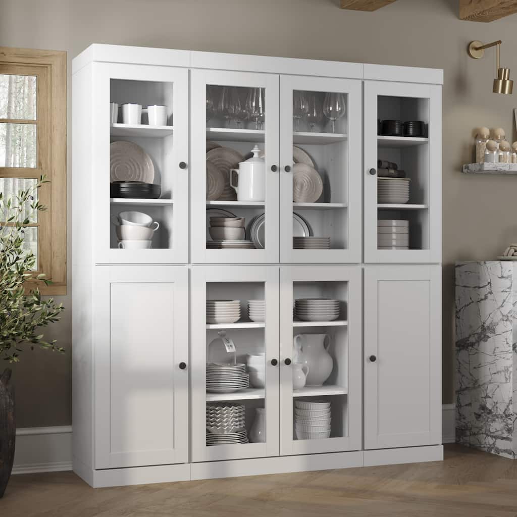 Palace Imports 100% Solid Wood 65" Pantry Cabinet with Clear Glass, Shaker Doors and Adjustable Shelves