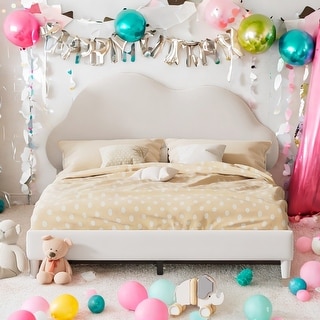 Full Size Velvet Upholstered Cloud-Shape Bed with Headboard, No Box Spring Needed