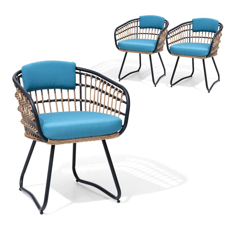 Outdoor Wicker Chairs Patio Dining Chairs Cushioned PE Rattan Seating Set
