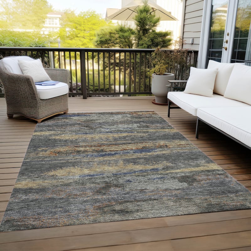 Machine Washable Indoor/ Outdoor Abstract Modern Chantille Rug