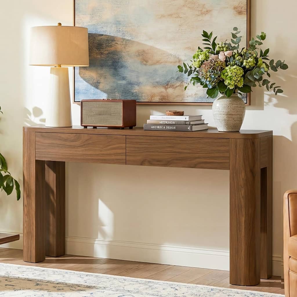 Entryway Console Table with 2 Drawers, 63 Inch Farmhouse Narrow Sofa Table Behind Couch - 62.99" L x 11.81" W x 31.5" H