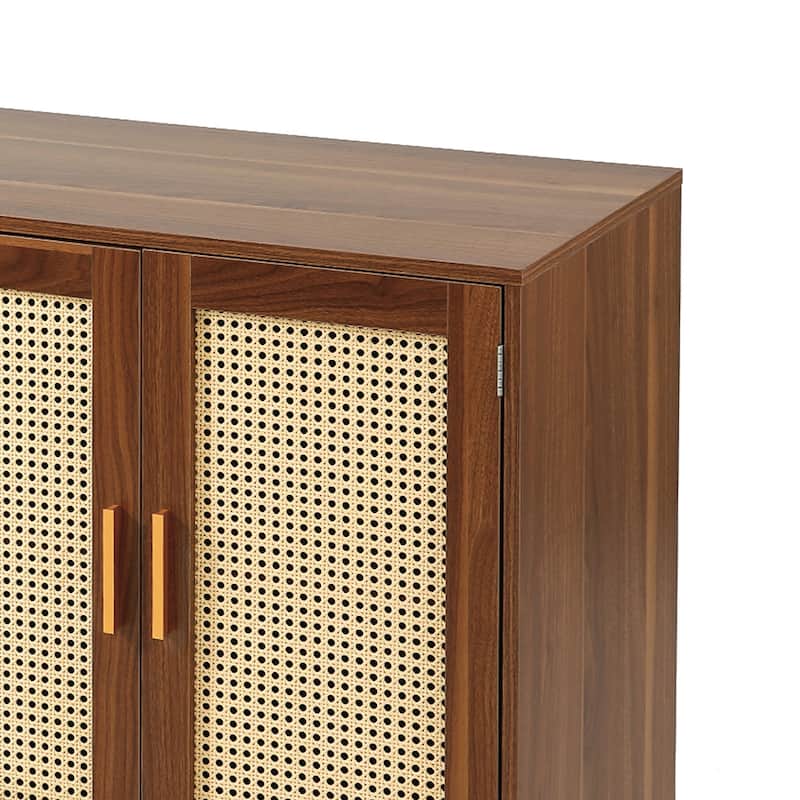 Rattan Accent Cabinet Storage Sideboard Buffet with 4 Doors
