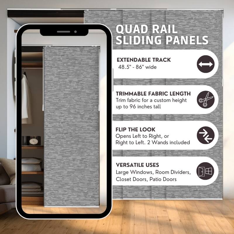 Chicology Calactta Grey Adjustable Cut-to-length Light Filtering Privacy Sliding Panels - Up to 80"W x 96"H