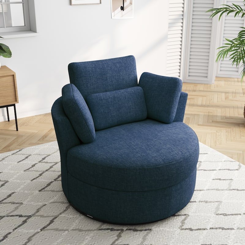 Upholstered Swivel Accent Chair with Wooden Tray Storage Ottoman
