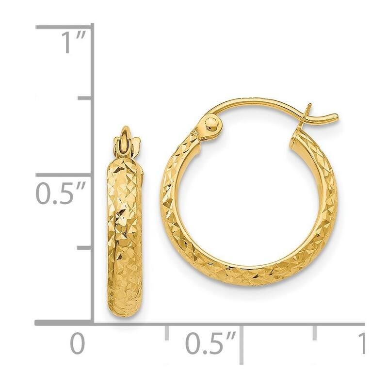 Curata 14k Yellow Gold Sparkle-Cut 2.8x15mm Hoop Earrings