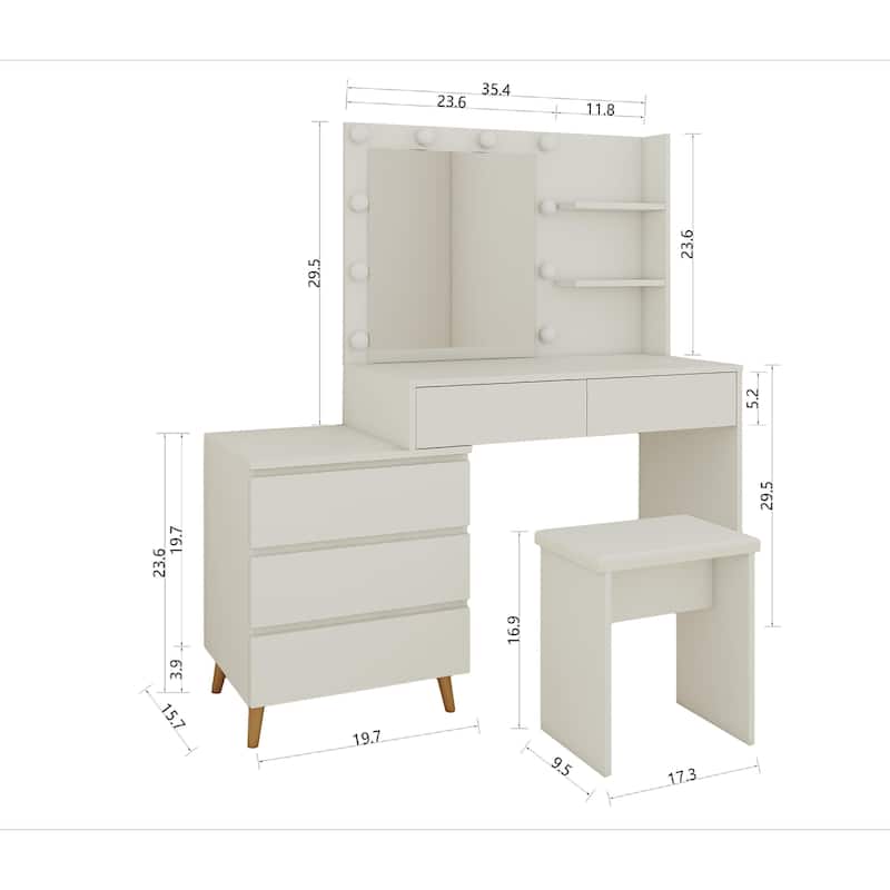 Led Lighted Makeup Vanity Table With Mirror With Storage Drawers,Matching Stool,And Organizing Compartments