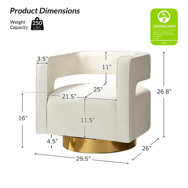 dimension image slide 9 of 14, HULALA HOME Carisa Modern Upholstered Swivel Open-Back Barrel Chair with Golden Base