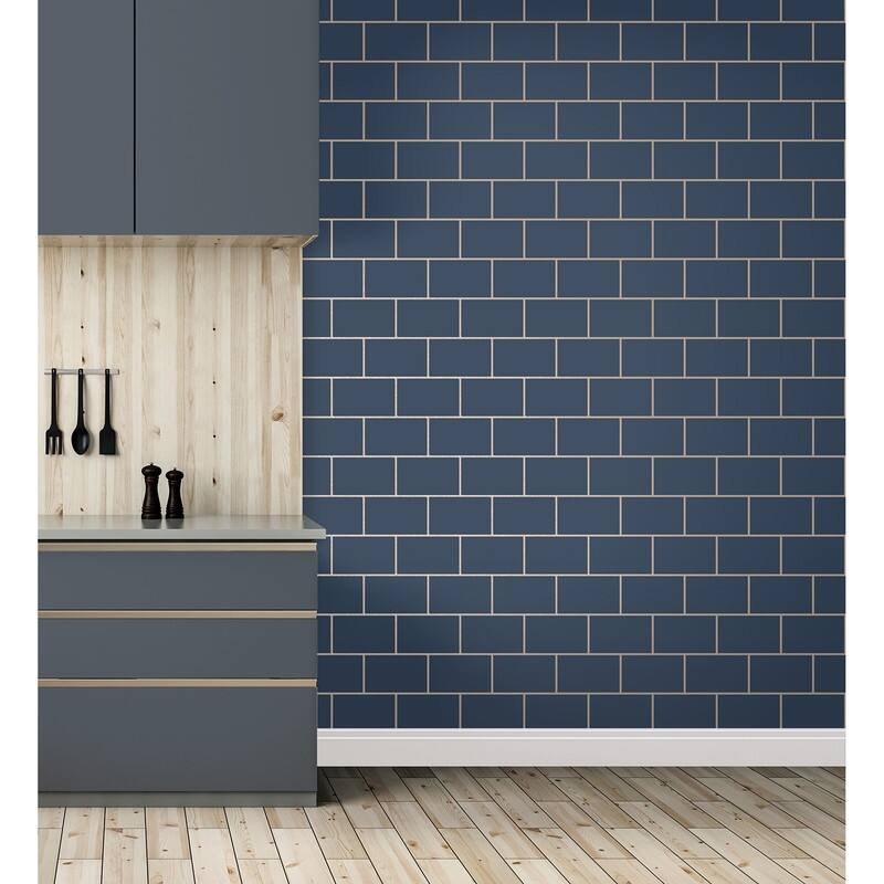Fine Decor Metro Navy Tile Wallpaper