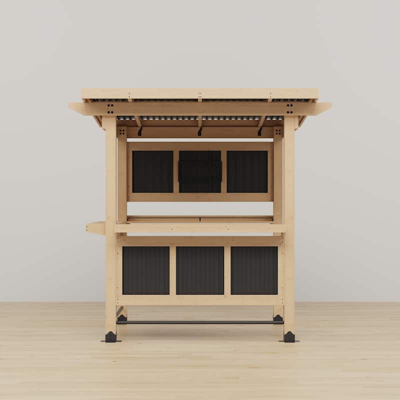 Cedar Wood Outdoor Bar Gazebo with PVC Roof, 85" x 76" Backyard Pavilion with TV Mount, Double Bar Counte