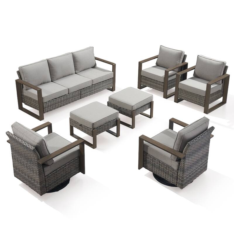 Gymojoy 7 PCS Outdoor Sofa with High Back Chair Ottomans