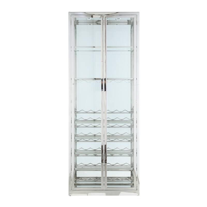 Somette Clear/Chrome Contemporary Glass Curio with Wine Storage - 31.5"W x 15.75"D x 82.36"H