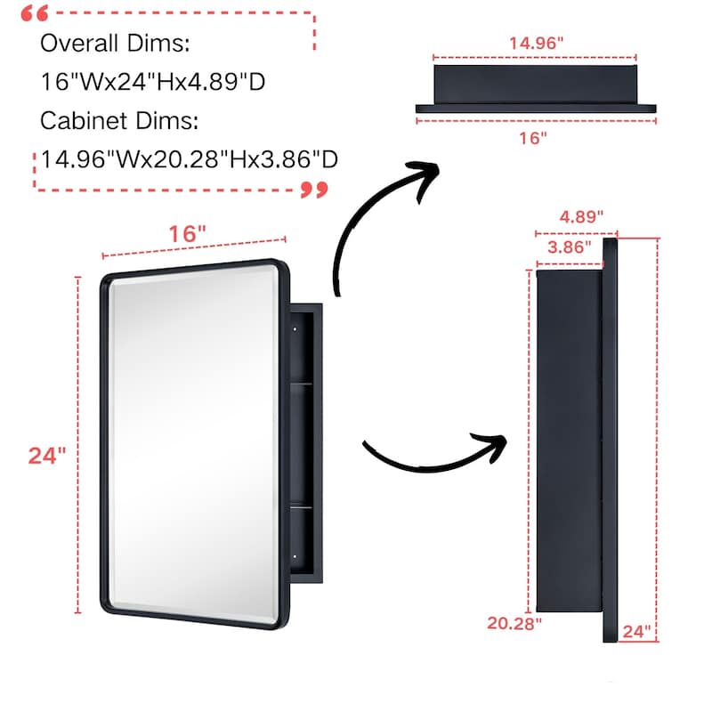 TEHOME Bryand Rectangle Metal Framed Bathroom Medicine Cabinet